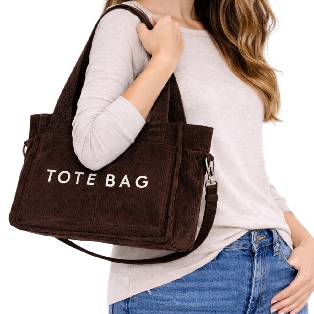 Tote Bag Brown Corduroy Multi-Pocket Shoulder Bag Tote